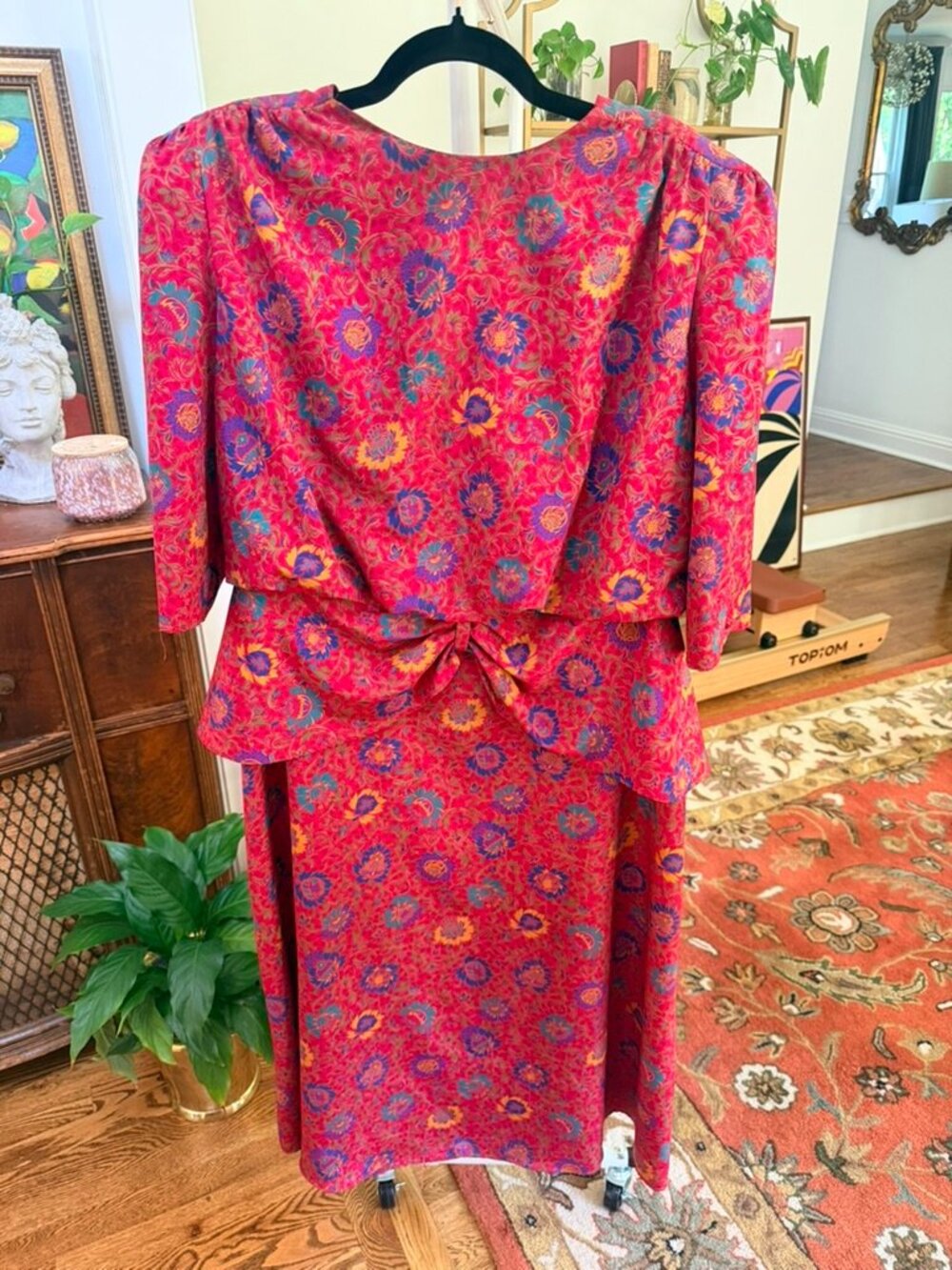 1980s In Cino Floral Print Peplum Dress